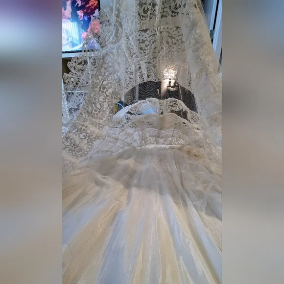 Vintage white lace dress 50s 60s ruffled wedding dropwaist - Picture 10 of 10